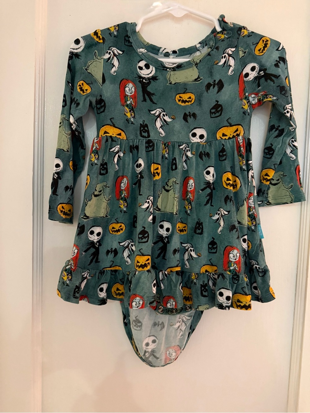 Posh Peanut Nightmare Before Christmas Long Sleeve Ruffled Bodysuit Dress